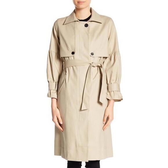 New Joie Alwena Trench Coat In KHAKI Size L Retail $398 - Picture 3 of 10